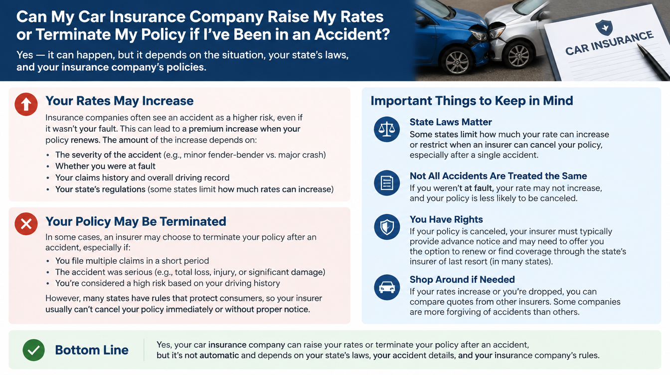 Can My Car Insurance Company Raise My Rates or Terminate My Policy if I’ve Been in an Accident?