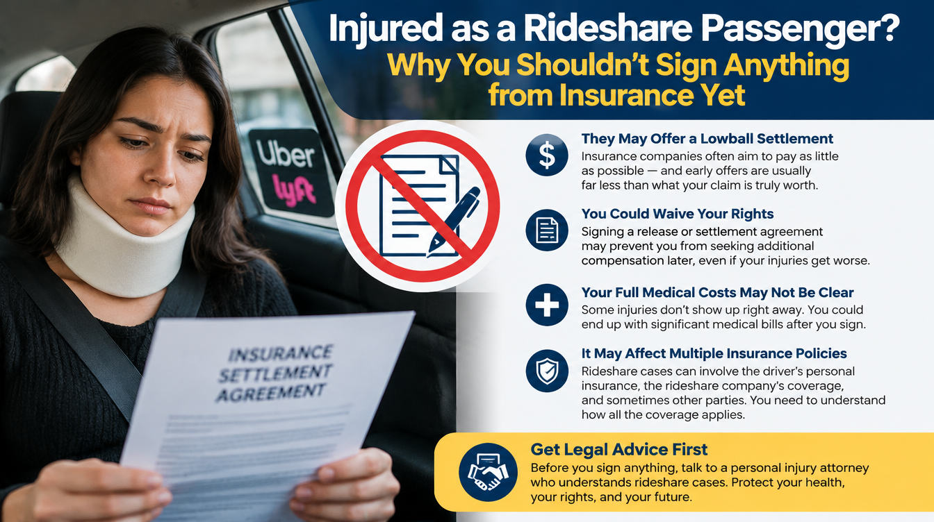 Injured as a Rideshare Passenger? Why You Shouldn’t Sign Anything from Insurance Yet
