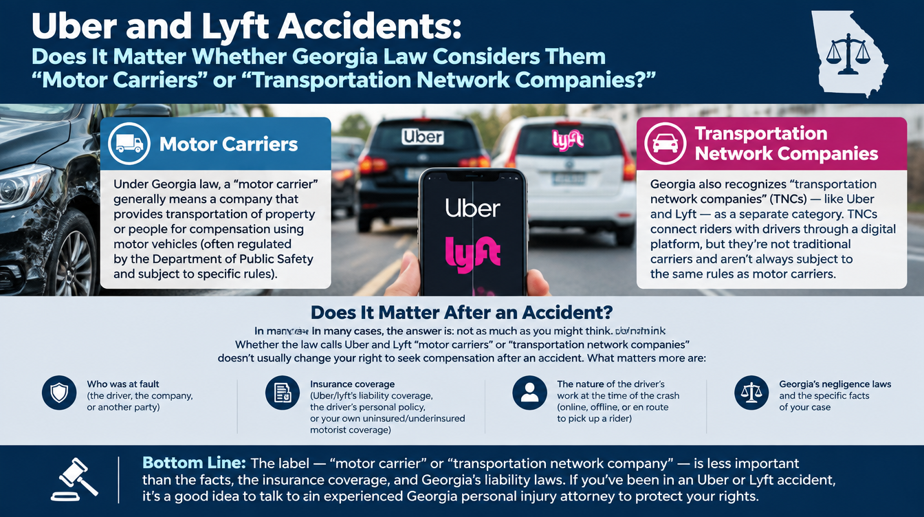 Uber and Lyft Accidents: Does it Matter Whether Georgia Law Considers Them “Motor Carriers” or “Transportation Network Companies?”